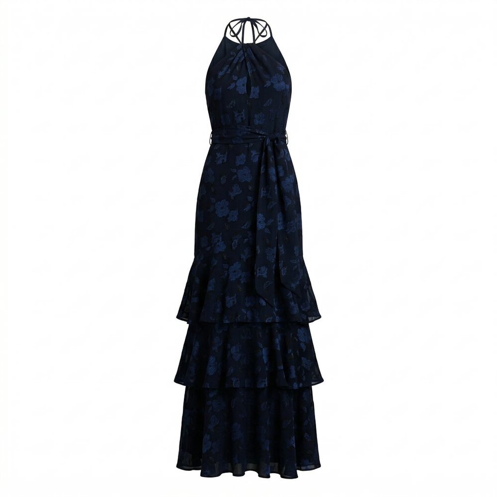 Ralph Lauren NAVY Tiered Jacquard Gown – Women’s Formal Dress